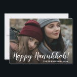 Carte Hanoukka Photo Holiday<br><div class="desc">Ce carte photo adorable qui dit, "Heureux Hanoukka !" en caractères de script sur le devant et votre nom de famille avec l'année est parfait pour envoyer à des amis et à la famille. Pour voir à quoi ressembleront vos cartes, sélectionnez Personnaliser ce modèle, téléchargez une photo préférée et tapez...</div>