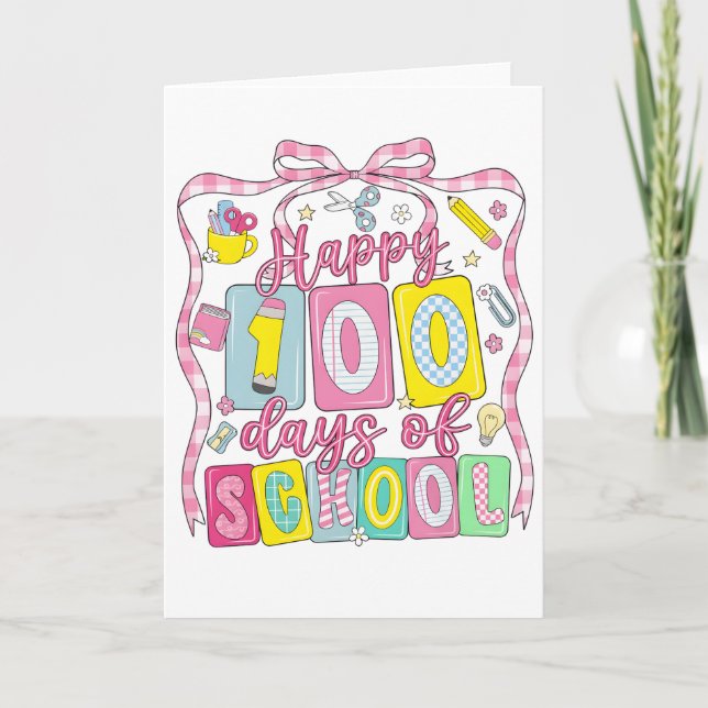 Carte Happy 100 Days of School Pink Bow (Devant)