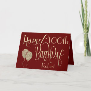 Carte Happy 100th Birthday Name Gold Typography Burgundy