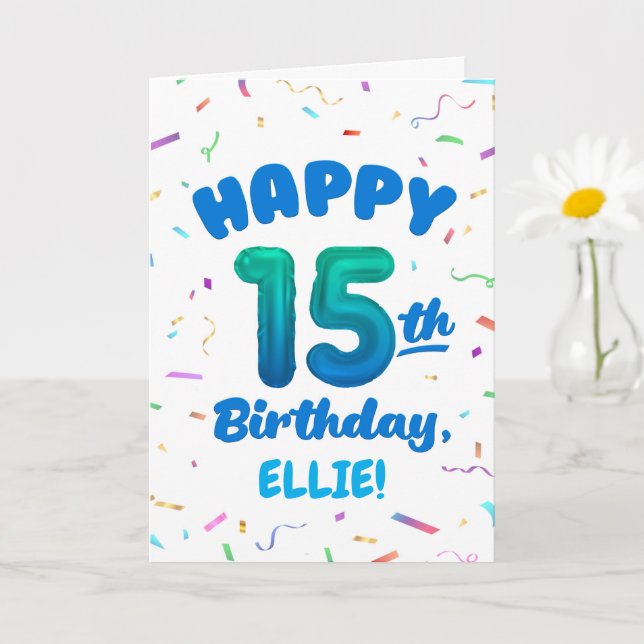 Carte Happy 15th Birthday Card with Custom Name (Petite plante)