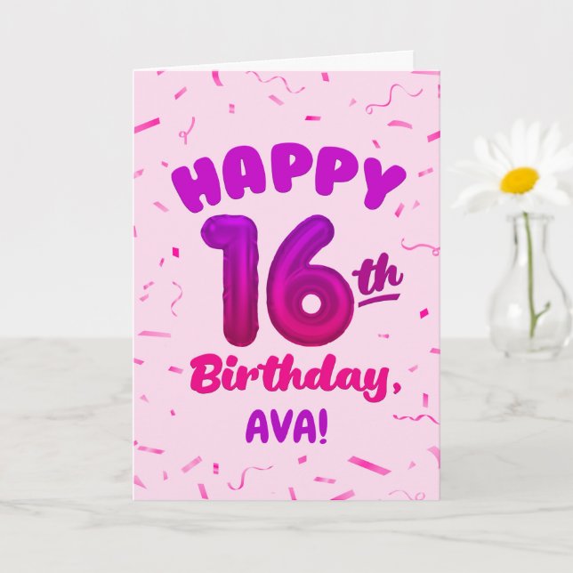 Carte Happy 16th Birthday Card with Custom Name (Petite plante)