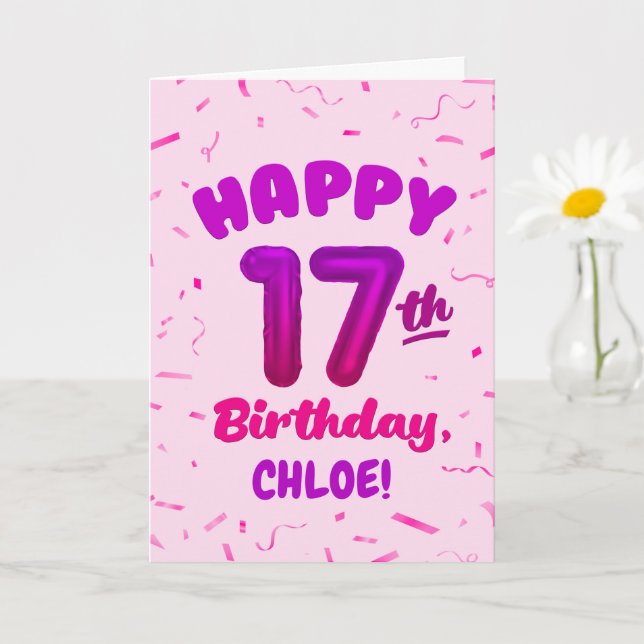 Carte Happy 17th Birthday Card with Custom Name (Petite plante)