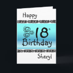 Carte Happy 18e anniversaire du jour bleu<br><div class="desc">Happy 18e jour bleu de Turquoise (nom) Add your message inside fully customize-able</div>