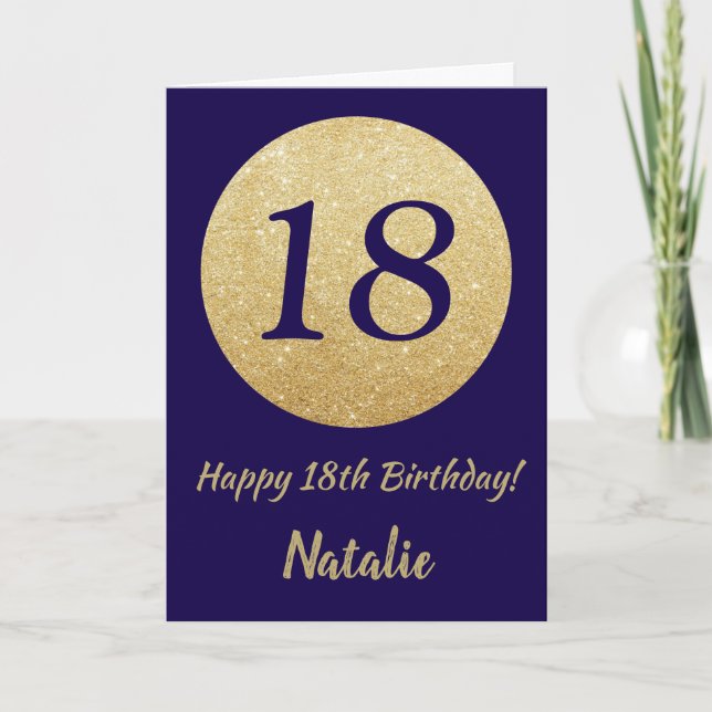 Carte Happy 18e Birthday Navy Blue and Gold Glitter (Devant)