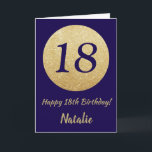 Carte Happy 18e Birthday Navy Blue and Gold Glitter<br><div class="desc">Happy 18e Birthday Navy Blue and Gold Glitter Card with personalized name For further customization,  please click the "Customize it" button and use our design tool to modify this template.</div>