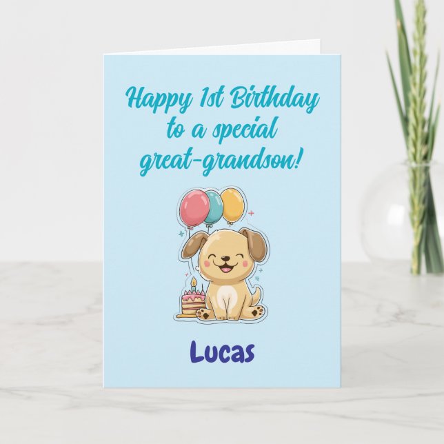 Carte Happy 1st Birthday Great-Grandson, Puppy,  Card (Devant)