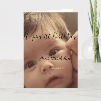 Carte Happy 1st birthday name photo date stylish calligr