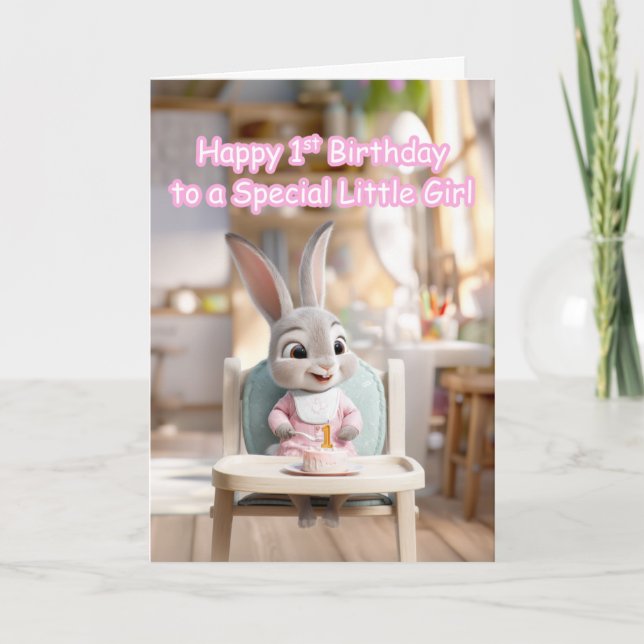 Carte Happy 1st Birthday Special Little Girl Bunny (Devant)