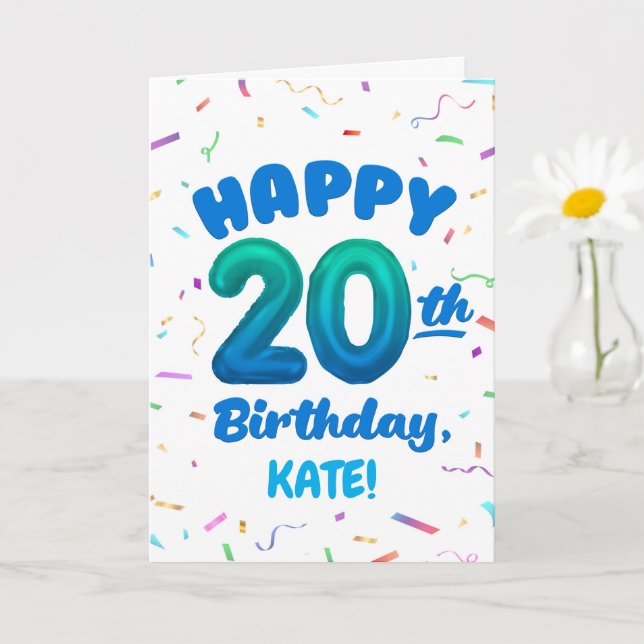 Carte Happy 20th Birthday Card with Custom Name (Petite plante)