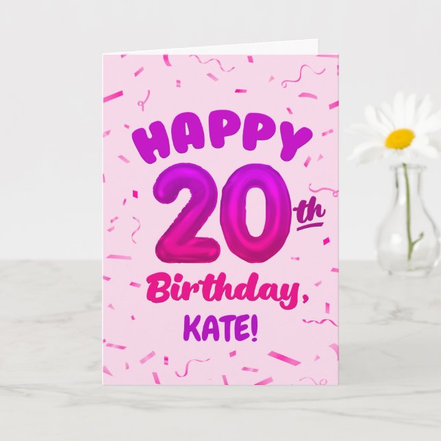 Carte Happy 20th Birthday Card with Custom Name (Petite plante)