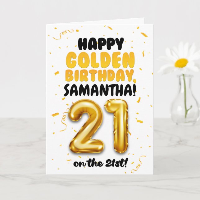 Carte Happy 21st Golden Birthday, Custom Name Birthday (Petite plante)