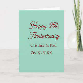 Carte Happy 25th aniversary green mauve pastel boho retr