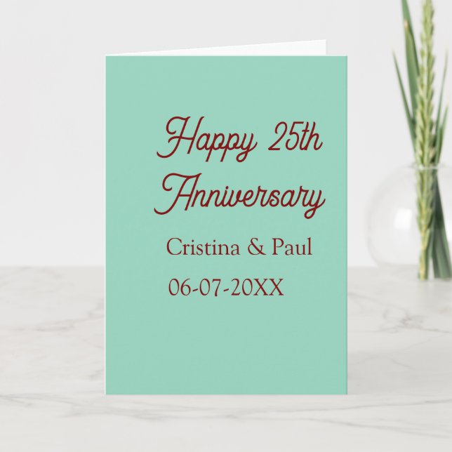 Carte Happy 25th aniversary green mauve pastel boho retr (Devant)