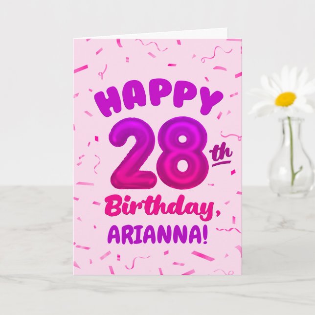 Carte Happy 28th Birthday Card with Custom Name (Petite plante)