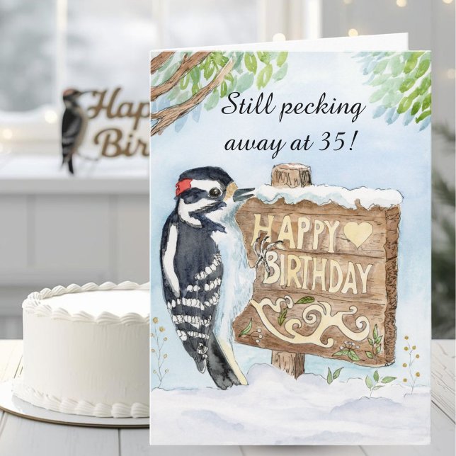 Carte Happy 35th Birthday Downy Woodpecker (Créateur téléchargé)