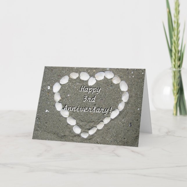 Carte Happy 3rd Anniversary Seashell heart greeting card (Devant)