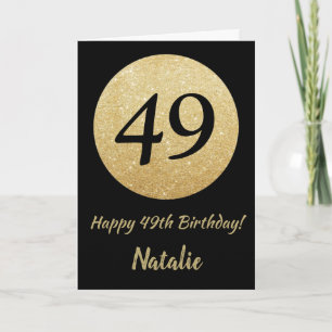 Carte Happy 49th Birthday Black and Gold Glitter Card