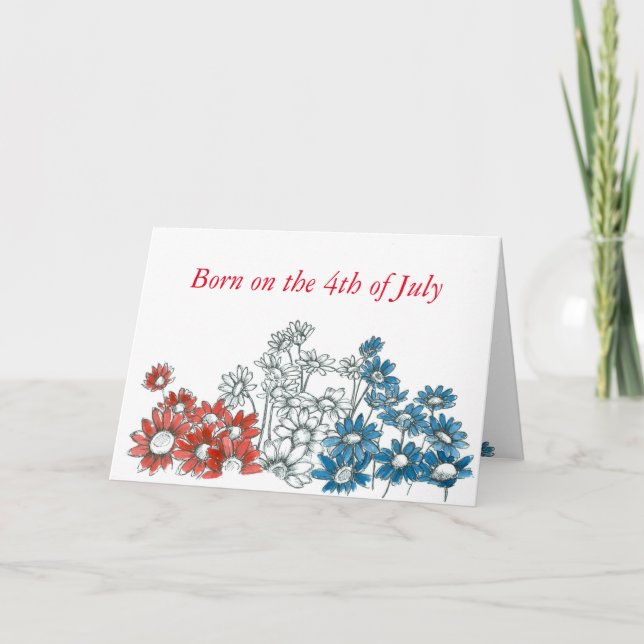 Carte Happy 4th of July Birthday Red Blue Daisy (Devant)