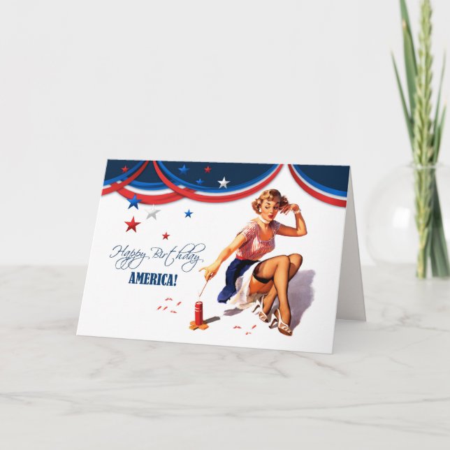 Carte Happy 4th of July. Retro Pin-up  (Devant)