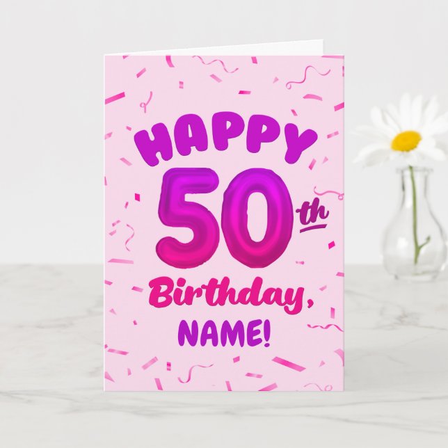 Carte Happy 50th Birthday Card with Custom Name (Petite plante)