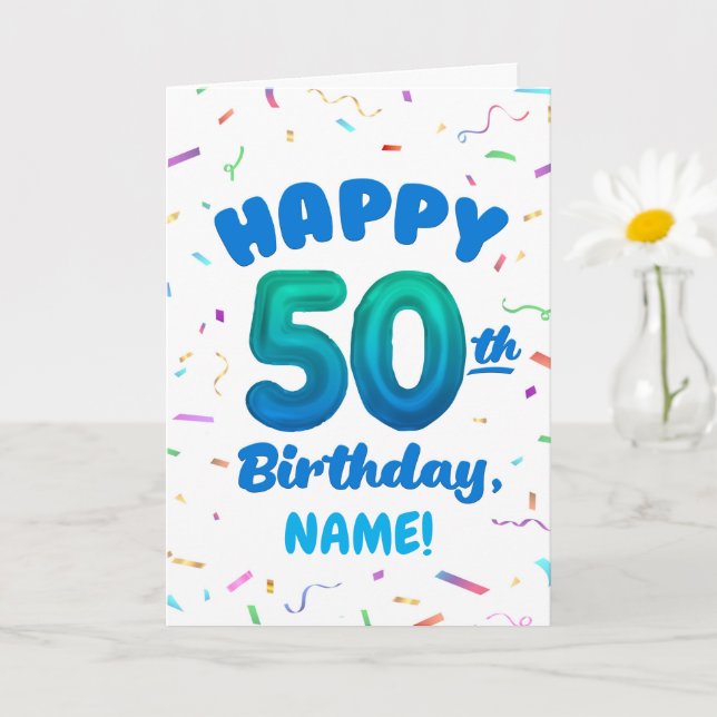 Carte Happy 50th Birthday Card with Custom Name (Petite plante)