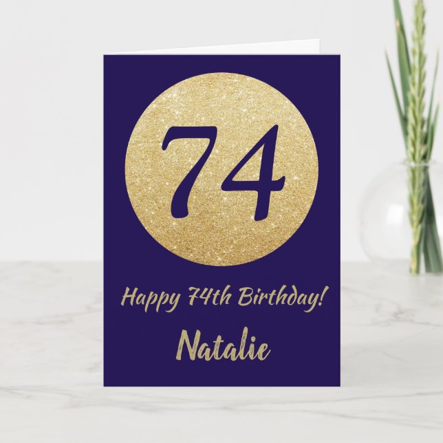 Carte Happy 74th Birthday Navy Blue and Gold Glitter (Devant)