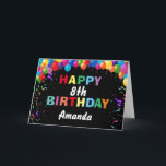 Carte Happy 8e Birthday Colorful Balloons Black<br><div class="desc">Happy 8th Birthday Colorful Balloons Confeti Black Card with personalized name For further customization,  please click the "Customize it" button and use our design tool to modify this template.</div>