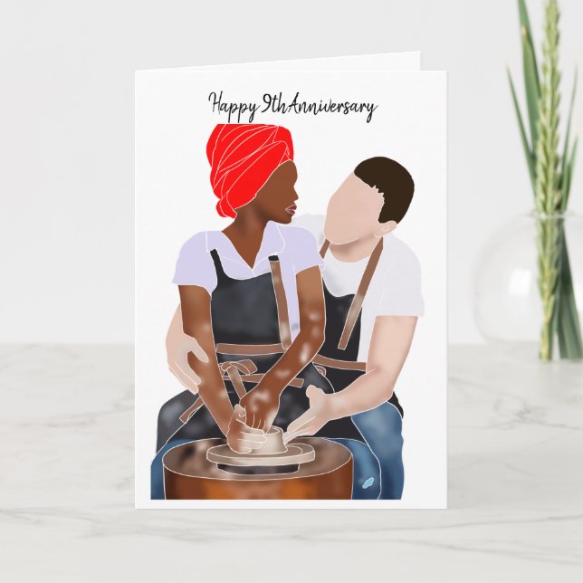 Carte Happy 9th Anniversary Interracial Couple Clay (Devant)
