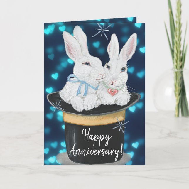 Carte Happy Anniversary Rabbits Magic Top Hat Custom (Devant)