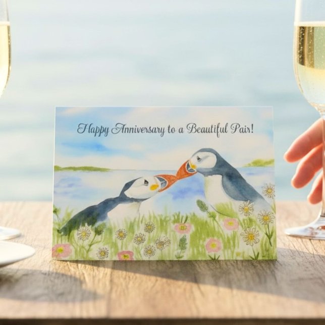 Carte Happy Anniversary to a Sweet Couple Puffins  (Créateur téléchargé)