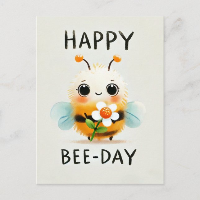 Carte Happy Bee Day - Bee mignonne avec Flower (Devant)