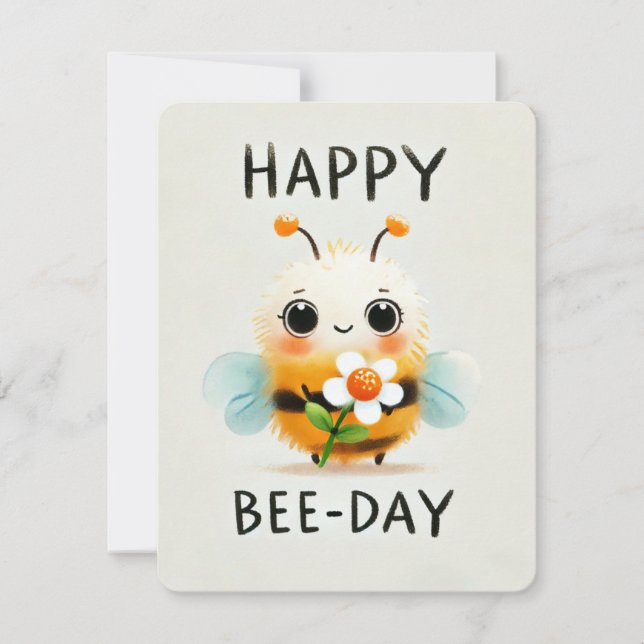 Carte Happy Bee Day - Bee mignonne avec Flower (Devant)