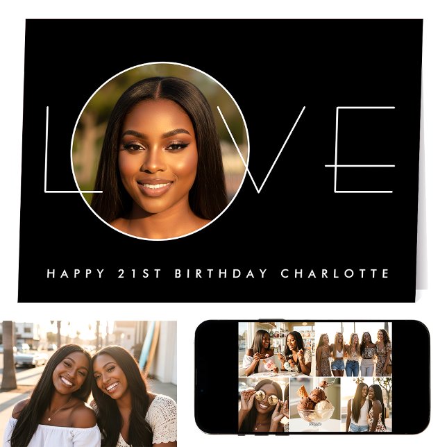 Carte Happy Birthday 7 Photo Love Elegant Black (Créateur téléchargé)