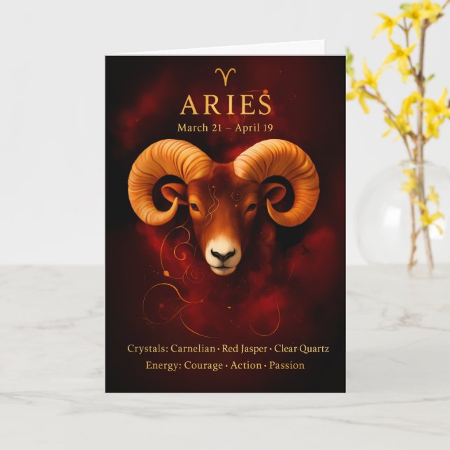 Carte Happy Birthday Aries | Carnelian Birthstone Card  (Fleur jaune)