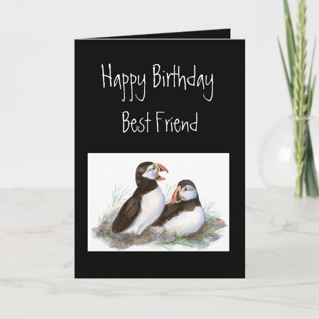 Carte Happy Birthday, Best Friend, Cute Puffins, Birds (Devant)