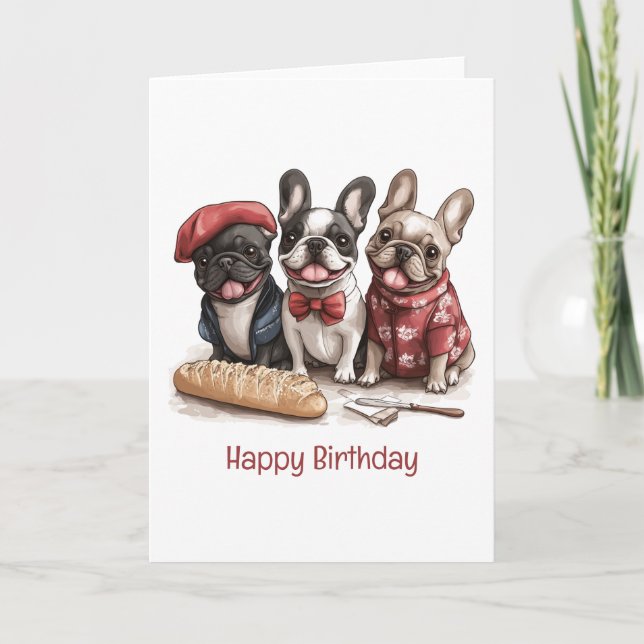 Carte Happy Birthday Bonjour French Bulldogs (Devant)