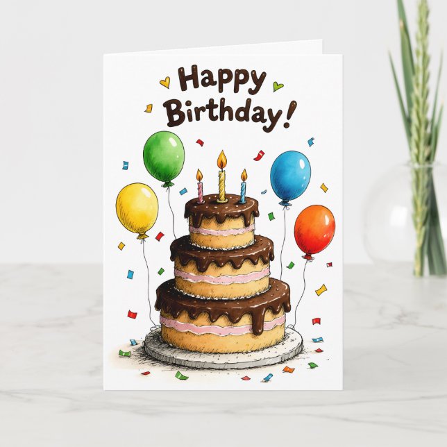 Carte Happy Birthday Chocolate Cake Balloons (Devant)