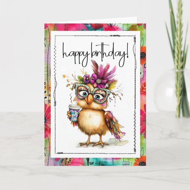 Carte Happy Birthday Coffee Loving Chicken Card (Devant)