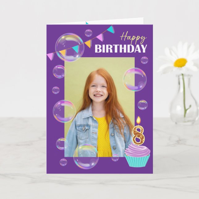 Carte Happy Birthday Colorful Bubbles Bunting Purple (Petite plante)