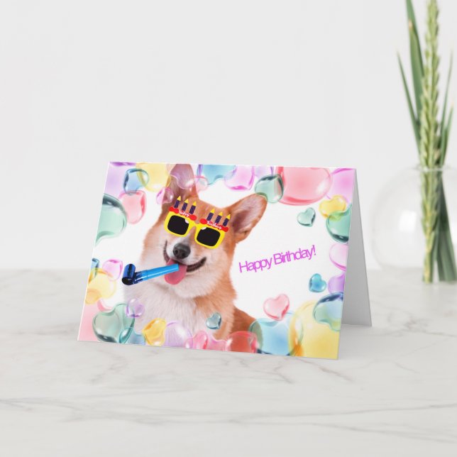 Carte Happy Birthday Corgi with Glasses (Devant)