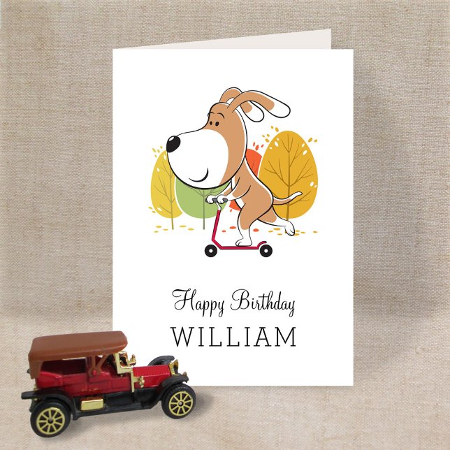 Carte Happy Birthday Cute Dog Puppy Kick Scooter Card (Créateur téléchargé)