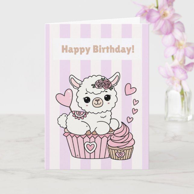 Carte Happy Birthday Cute Llama Girl Card (Orchidée)