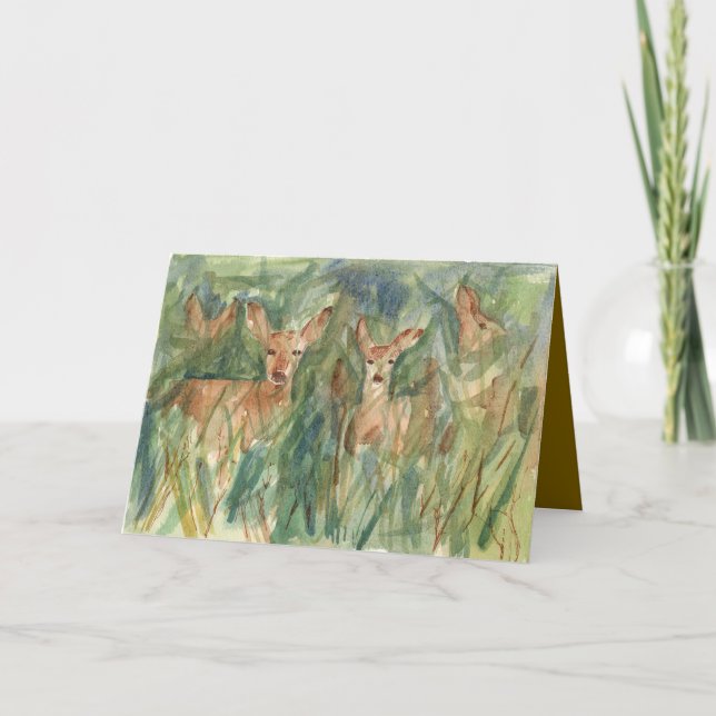 Carte Happy Birthday Deer Wildlife Trees Watercolor (Devant)