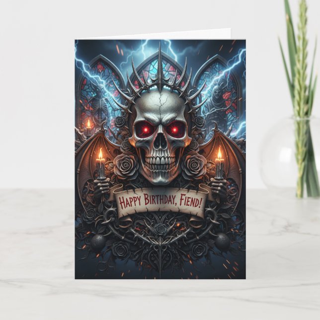 Carte Happy Birthday, Fiend! Gothic Horror Skull Card (Devant)