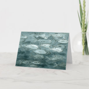 Carte Happy Birthday Fish Values Gray Scale Watercolor