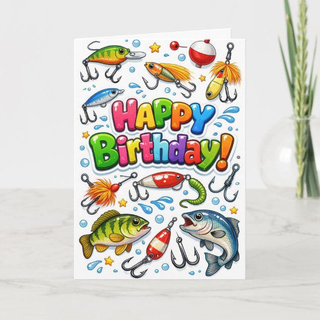 Carte Happy Birthday Fishing Lures and Hooks (Devant)