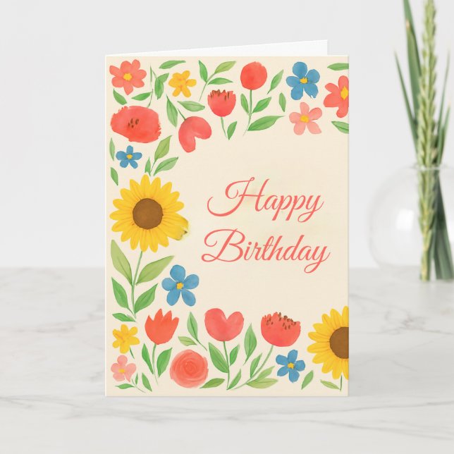Carte Happy Birthday Floral For Her Greeting  Card (Devant)