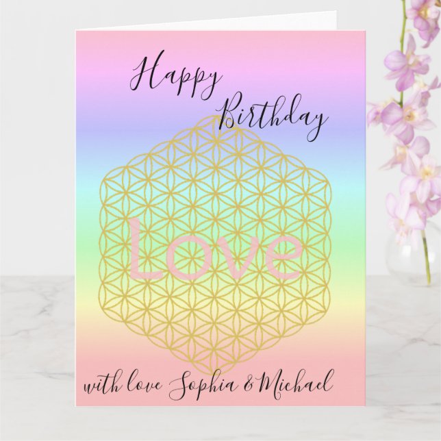 Carte Happy Birthday flower of life Love Mandala (Orchidée)