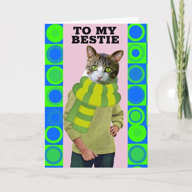 CARTE HAPPY BIRTHDAY FRIEND FUNNY CAT GREETING CARD (Devant)