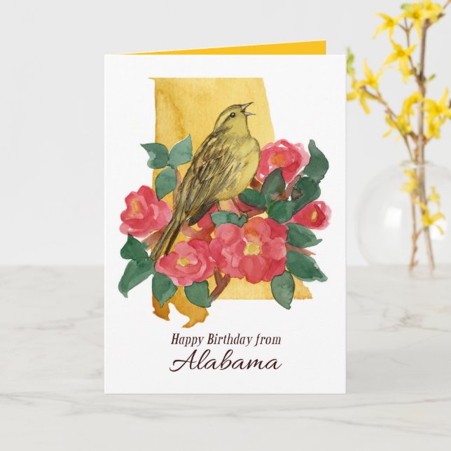 Carte Happy Birthday From Alabama Camellia Yellowhammer  (Fleur jaune)